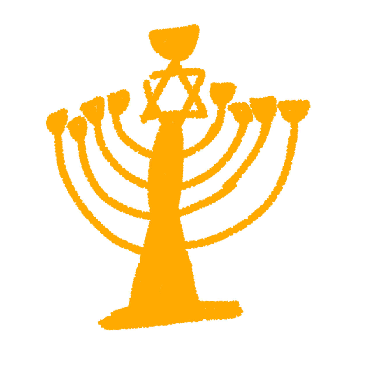 a golden Menorah. It has 9 candle holders, with the tallest one in the middle having the Star of David on it